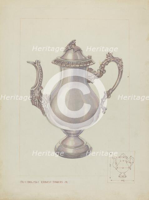 Silver Coffee Pot, c. 1937. Creator: Ernest A Towers Jr.