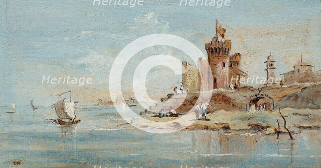 Caprice, with ruined fortress by the lagoon. Creators: Francesco Guardi, Niccolo Guardi.
