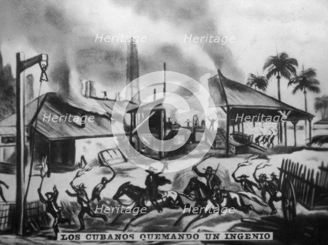 Cubans Burning Refineries, (1870s), 1920s. Artist: Unknown