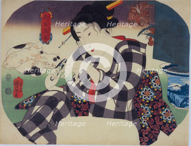 Beauty cutting her nails. From the Series "The Universe of Women" (Shinramanzo), c1842-1845. Creator: Kuniyoshi, Utagawa (1797-1861).