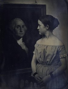 Girl with Portrait of George Washington, ca. 1850. Creators: Josiah Johnson Hawes, Albert Sands Southworth.