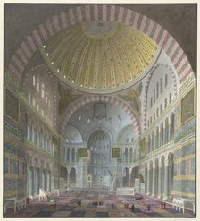 Interior of the Aya Sophia with kneeling and standing Turks, 1821-1847. Creator: Prosper Georges Antoine Marilhat.