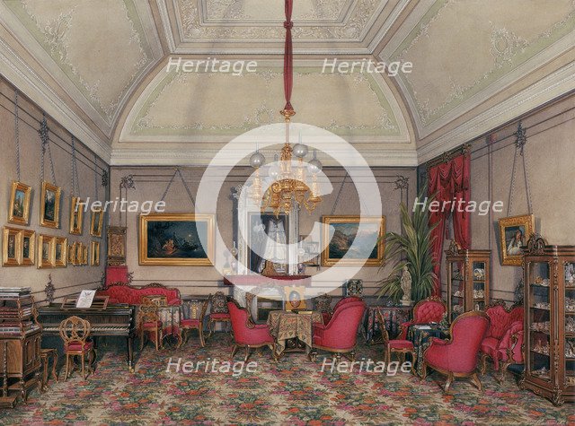 Interiors of the Winter Palace. The Fifth Reserved Apartment. The Drawing-Room of Grand Princess Maria Alexandrovna, 1874. Artist: Hau, Eduard (1807-1887)