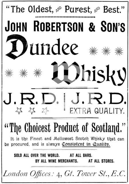 Advertisement for John Robertson & Son's Dundee Whisky, 1895. Creator: Unknown.