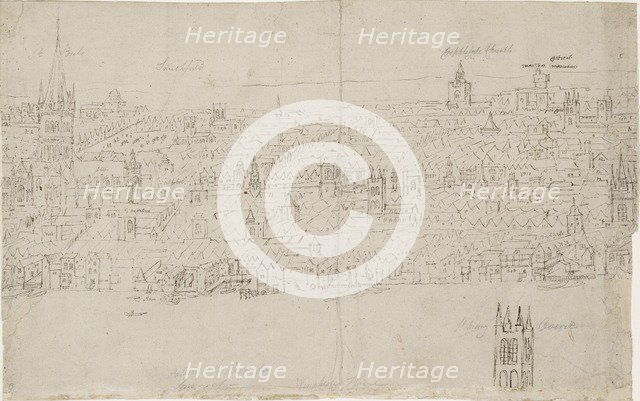 Panorama of London as seen from Southwark: St Paul's Cathedral, 1554. Artist: Anthonis van den Wyngaerde.