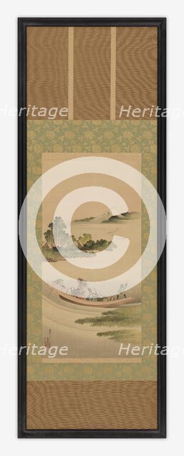 River landscape: ferry-boat and Mount Fuji, Edo period, 1842. Creator: Hokusai.