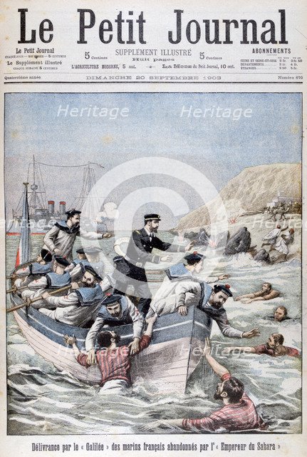 The French Linois Class cruiser 'Galilee' saving french sailors, 1903. Artist: Unknown