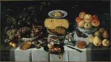 Still life with cheese and fruits, 1625. Creator: Koets, Roelof (1592-1654).