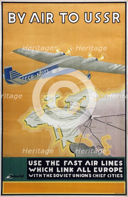 By air to USSR (Poster of the Intourist company), 1934. Artist: Bor-Ramensky, Konstantin (active 1930s)