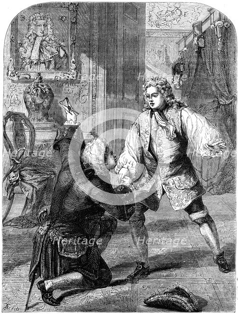 George II receiving news of his father's death from Walpole, 1727. Artist: Beech