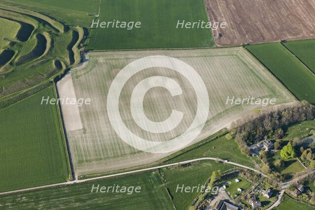 A round barrow cemetery crop mark immediately south east of Maiden Castle, Dorset, 2015. Creator: Historic England.