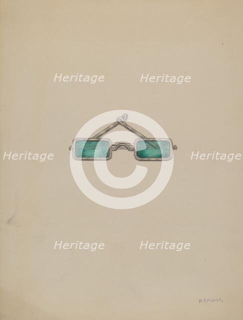 Spectacles with Green Lenses, c. 1936. Creator: Herbert Marsh.