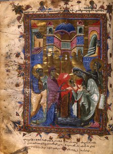 The Presentation of Jesus at the Temple (Manuscript illumination from the Matenadaran Gospel), 1286.