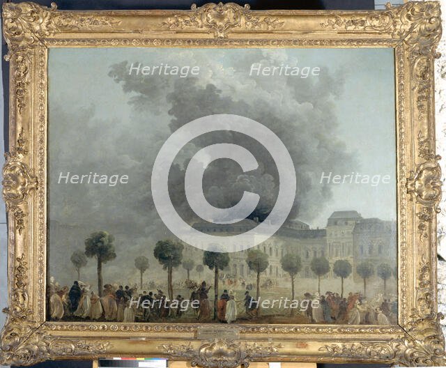 L'incendie de l'Opéra, vu des jardins du Palais-Royal, le 8 juin 1781, c1781. Creator: Hubert Robert.