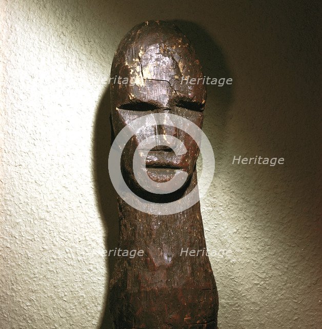 Close-up of Celtic wood male idol, Ralaghan, Co.Cork, Ireland, c1st century BC. Made of oak. Artist: Unknown
