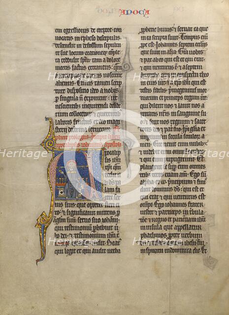 Initial A: Saint John Kneeling in Prayer before his Apocalyptic Vision of Christ..., about 1260-1270 Creator: Unknown.