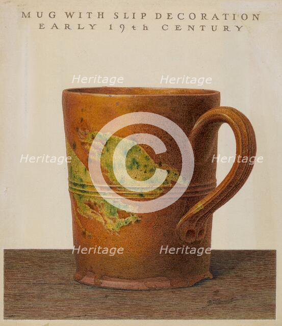Mug with Slip Decoration, c. 1938. Creator: John Matulis.