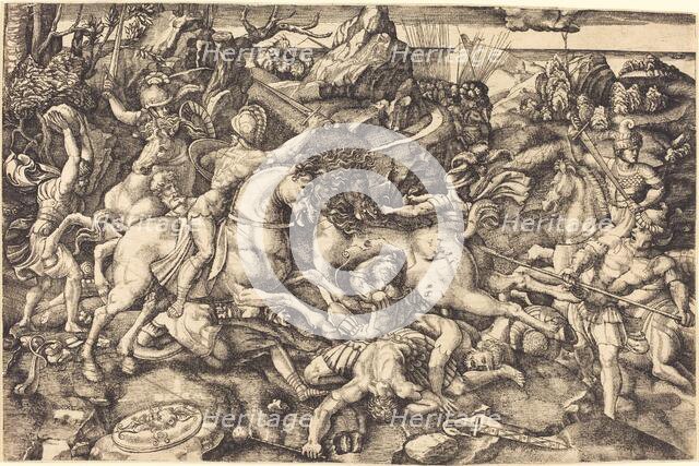 Combat between Horsemen and Foot Soldiers. Creator: Hieronymus Hopfer.
