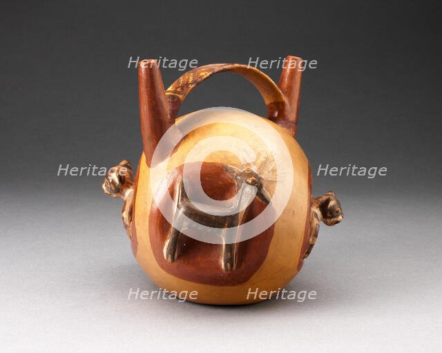 Double Spout Bridge Vessel with Molded Animals Emerging from Sides, A.D. 500/800. Creator: Unknown.