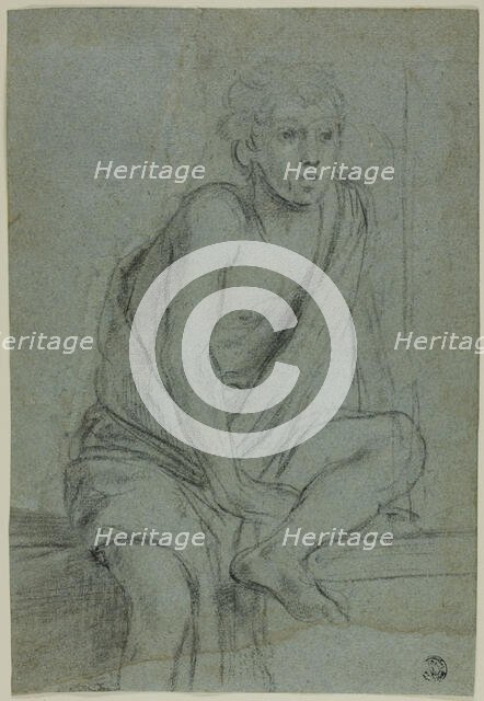 Seated Youth: Study for Flagellation of Saint Andrew, c.1608. Creator: Domenichino.