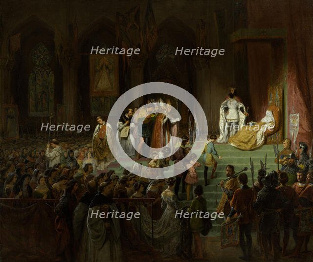 Hommages publics rendus dans l’église Sainte Claire de Coïmbra, aux restes d’Ines..., 1828. Creator: Gillot Saint-Evre.