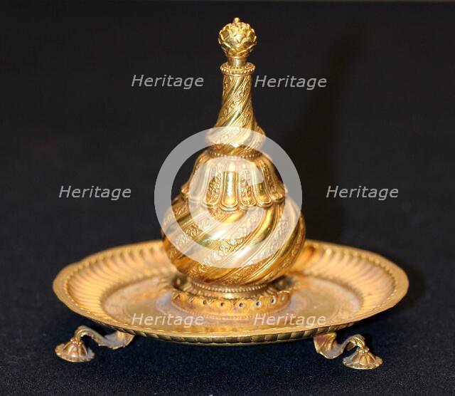 Perfume Bottle (Attardan) and Tray, 18th/19th century. Creator: Unknown.