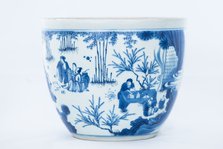 Deep blue and white fish bowl of sages in bamboo grove, 1630-1650. Artist: Unknown.