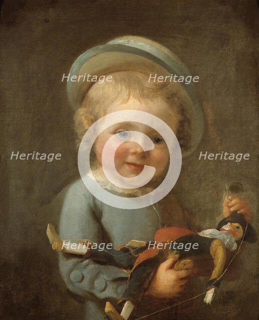 Portrait of a boy holding a puppet. Creator: Ecole Francaise.