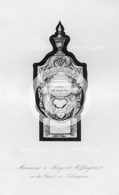 Monument to Margaret Woffington, the actress, at Teddington, 18th century, (1840). Artist: Unknown