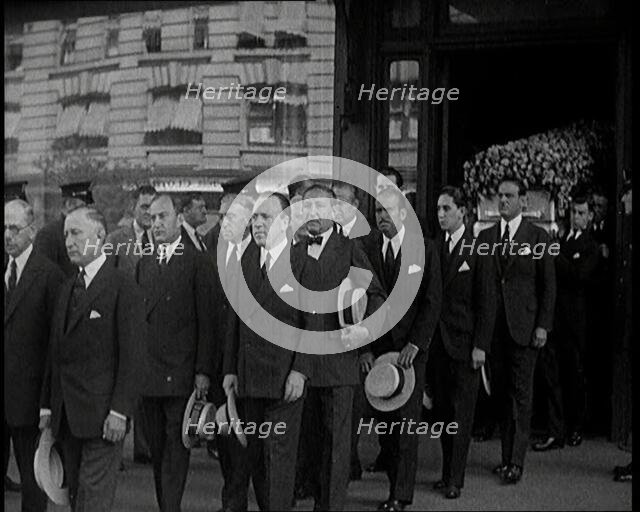 A Group of Mourners Including the Actor Douglas Fairbanks Attending the Funeral of Rudolph..., 1926. Creator: British Pathe Ltd.