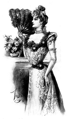Ladies' Page: an evening frock of spider-web tulle, 1898. Creator: Picador.