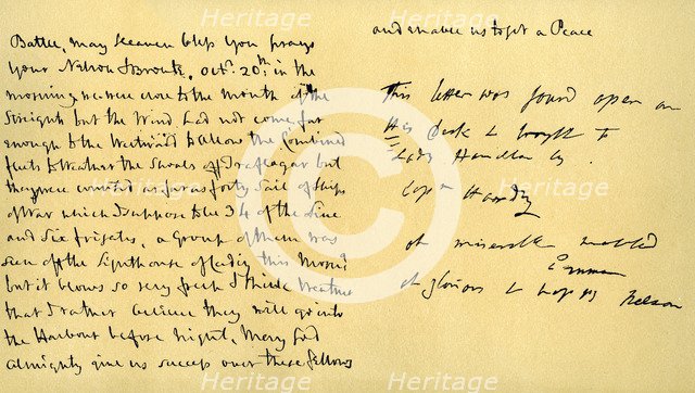 Letter from Lord Horatio Nelson to Lady Emma Hamilton, 19th October 1805. Artist: Horatio Nelson