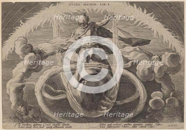 Chaos: The Untangling of Chaos, or the Creation of the Elements, 1589. Creator: Goltzius, Workshop of Hendrick, after Hendrick Gol.