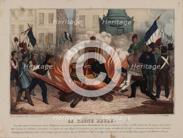 Burning of the throne of the King Louis Philippe on February 25, 1848..., ca 1848. Creator: Anonymous.