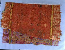  'Fabric of Seu d'Urgell', made of silk, Pallia rotata type, made with a bow loom, Hispano-Arab, …