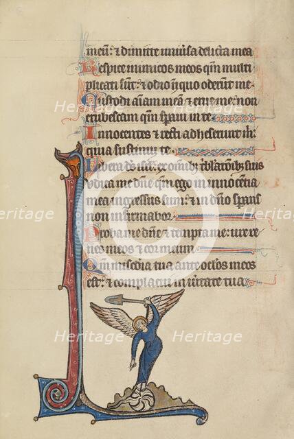 Initial J: An Angel Revivifies a Fountain; Bute Psalter, text and illumination about 1285. Creator: Bute Master.