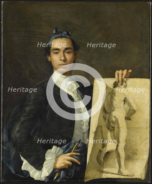Self-portrait Holding an Academic Study, 1746. Creator: Meléndez, Luis Egidio (1716-1780).