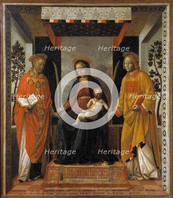 Virgin with Child between Saints Faustinus and Jovita, c 1502-1507. Creator: Foppa, Vincenzo (active 1456-1516).