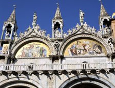 Mosaics on the facade of St Mark's Basilica, Venice, Italy.