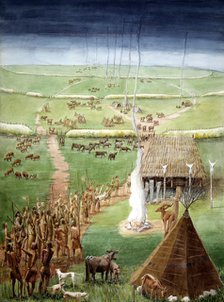 Windmill Hill, Avebury, Wiltshire, in Neolithic times. Artist: Judith Dobie.
