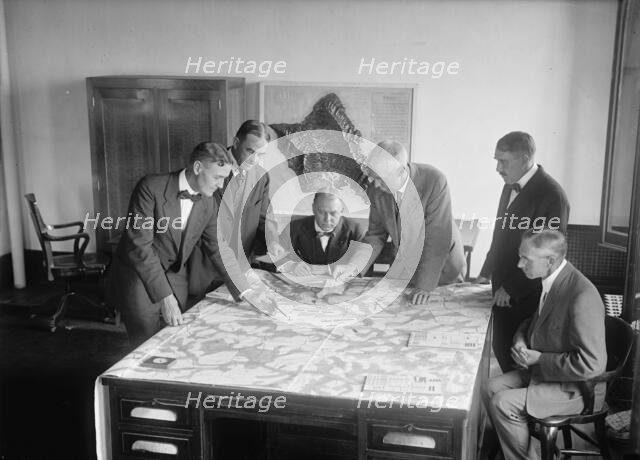 Army War Game - Lt. Col. D.E. Aultman; Lt. Col. J.A. Shipton; Major L. Wahl; Col. George H..., 1917. Creator: Harris & Ewing.