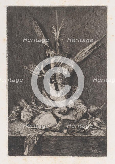 Hunting trophy with game birds and artichoke, 1850-1900. Creator: Charles-Alphonse Deblois.