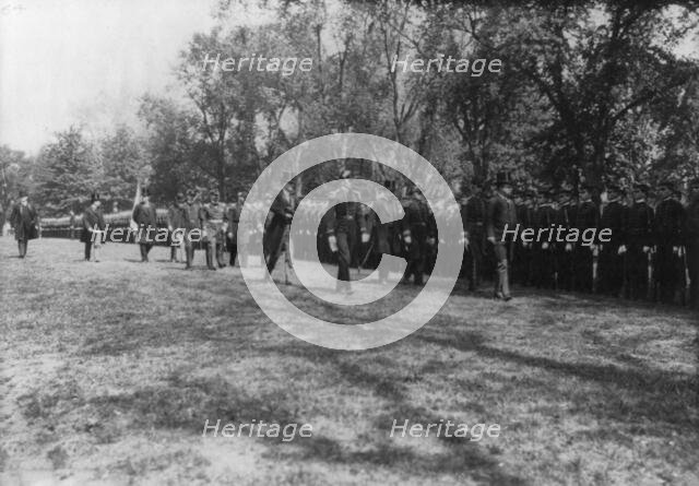 President Theodore Roosevelt reviewing Brigade of Midshipmen, U.S. Naval Academy, Annapolis, 1902. Creator: Frances Benjamin Johnston.