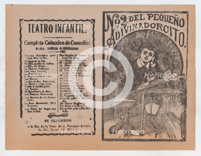 Cover for 'Del Pequeño Adivinadorcito', a young boy resting his head on his hand ..., ca. 1890-1910. Creator: José Guadalupe Posada.