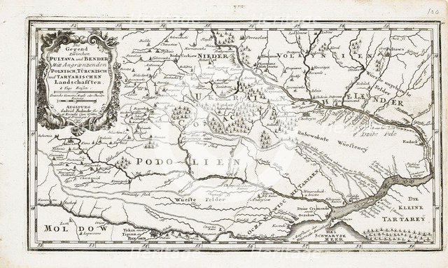 Map showing both Poltava and Bender. Artist: Bodenehr, Gabriel, the Elder (1664-1758)
