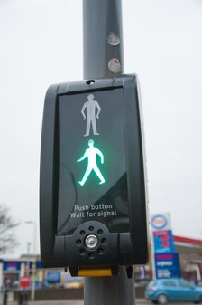 Pedestrian crossing with Radix rotating cone tactile equipment. Creator: Unknown.