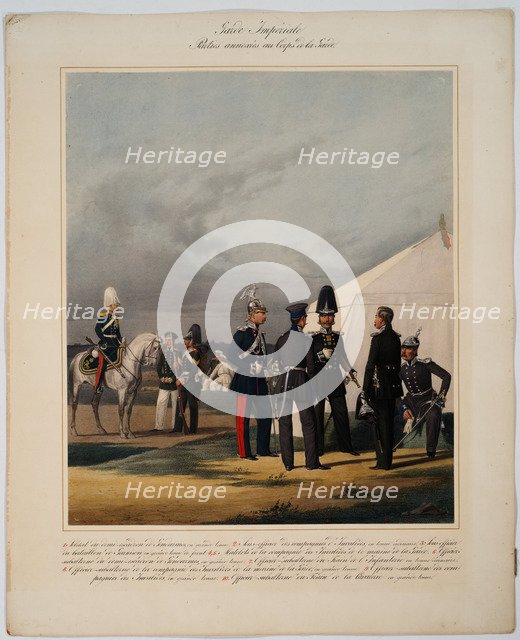 Pioneers, invalides and gendarmes of the Imperial Guards Corps, 1867. Artist: Piratsky, Karl Karlovich (1813-1889)