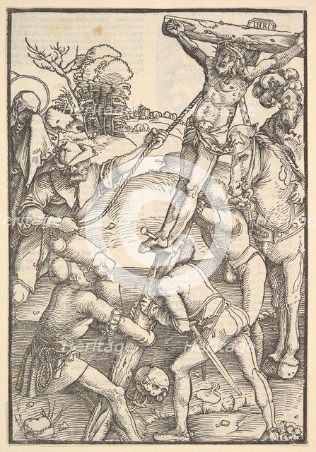 The Raising of the Cross; verso: The Raising of the Cross, from Speculum Passionis Domini ..., 1507. Creator: Hans Baldung.