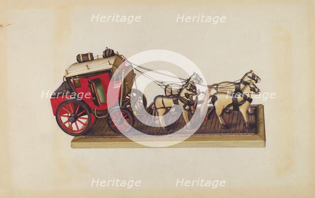 Wooden Model - Coach & Four Horses, c. 1937. Creator: Laura Bilodeau.