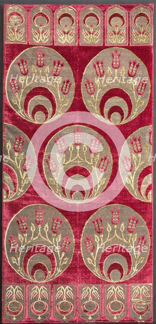 Brocaded velvet cushion cover with crescents, 1525-1575. Creator: Unknown.